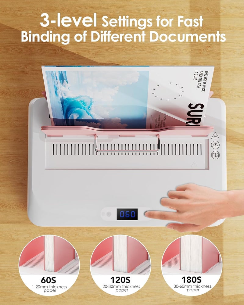 Makeasy Pink Thermal Binding Machine 500 Sheets Capacity, Digital Touch Panel, Air Cooling, Electric Thermal Binder for A4//A5/Letter Size Documents, Come with 10 PCS Binding Covers - Image 3